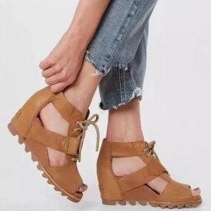 Sorel Joanie Lace Tie Wedge Sandals in Camel - US Size 9 (EUR 40)